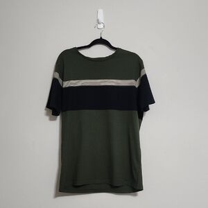 Men's Denim & Flower Brand Green and Dark Navy Black Striped Shirt T Shirt